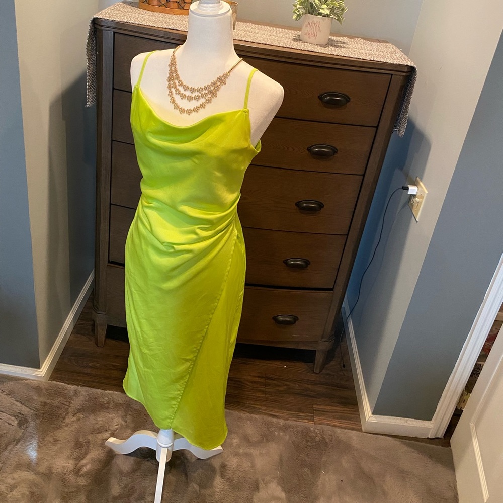 Re:named lime green maddy slip dress size M